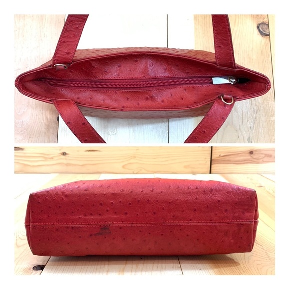 Tanner red leather ostrich pattern bag purse - Picture 4 of 14